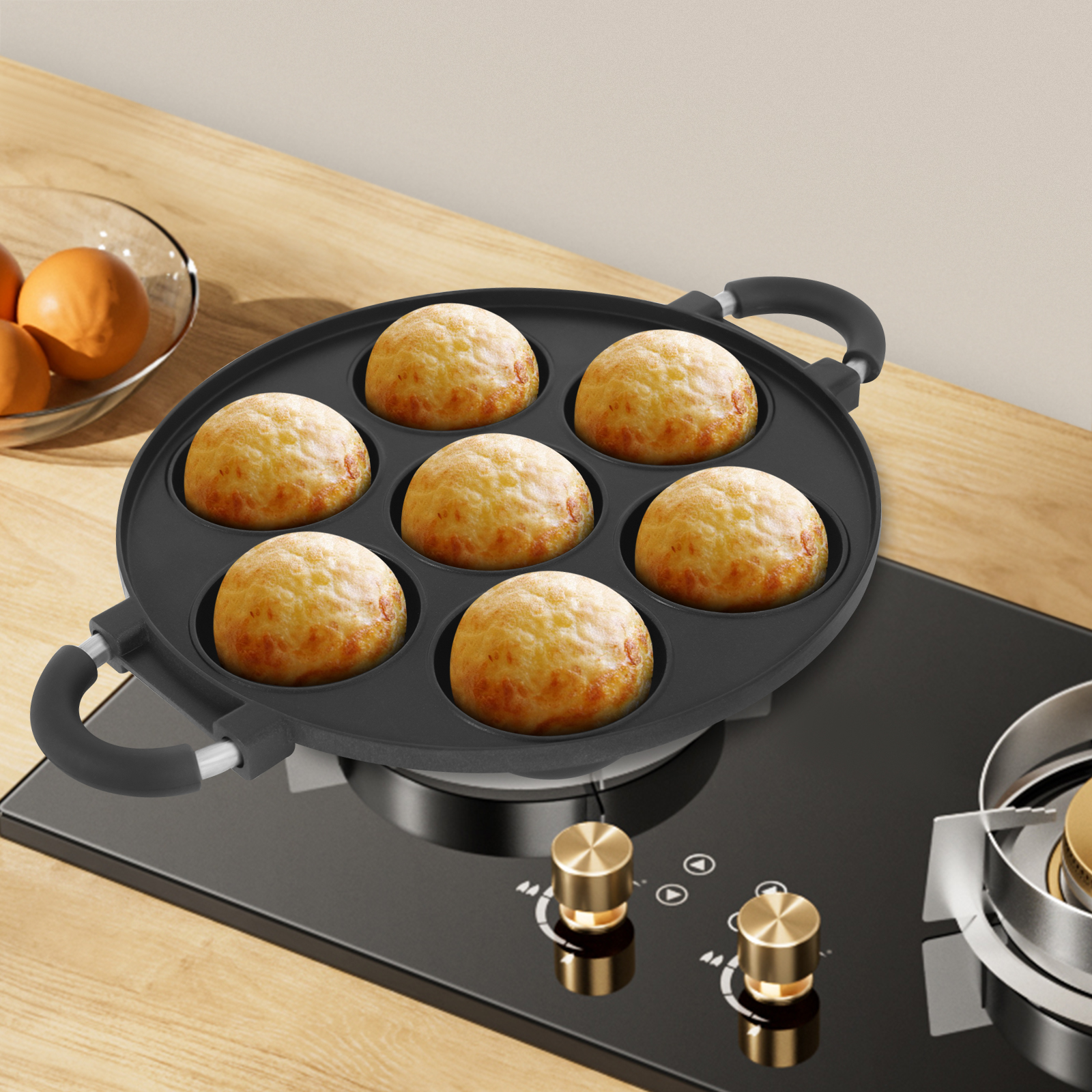Egg Waffle Pan - Cake Mold, 7 Hole Egg Waffle