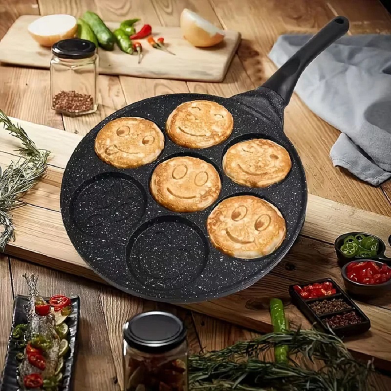 Mini Pancake Griddle - Aluminum Alloy Smiley FaceWafflePan 7 Cup