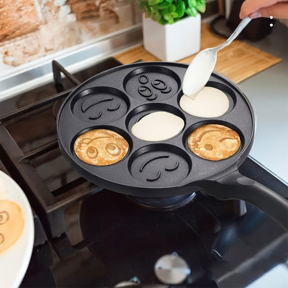 Mini Pancake Griddle - 7 Cup Smiley Face Pancake Pan